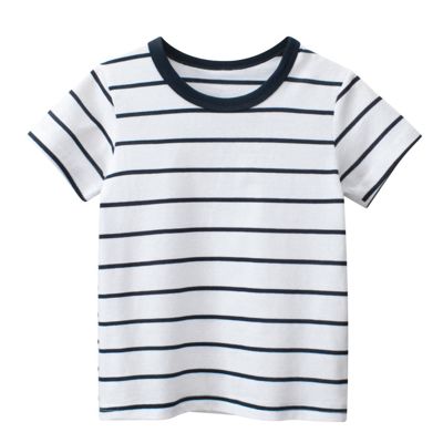 Toddler Kids Baby Boys Girls Stripes Short Sleeve Crewneck T Shirts Tops Tee Clothes Boy Athletic (Blue-`, 4-5 Years)