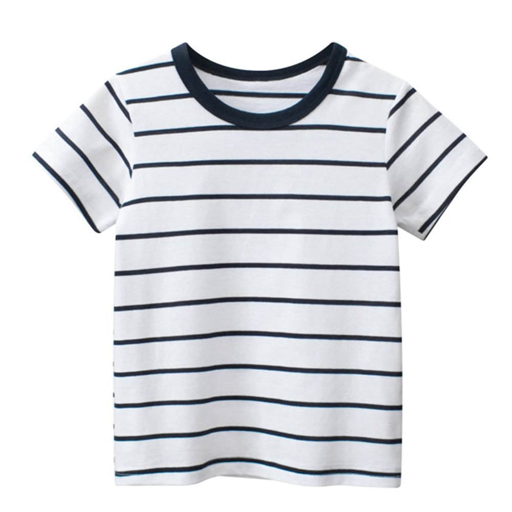 Toddler Kids Baby Boys Girls Stripes Short Sleeve Crewneck T Shirts Tops Tee Clothes Boy Athletic (Blue-`, 4-5 Years)