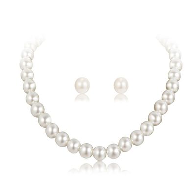 Xiyantiji Pearl strands Necklace and Earring Set Faux Pearl Choker Necklaces for Women Pearl Stud Earrings for Bride Wedding Accessories