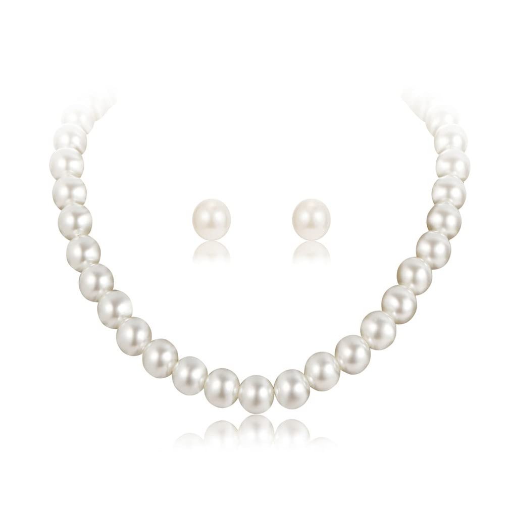 Xiyantiji Pearl strands Necklace and Earring Set Faux Pearl Choker Necklaces for Women Pearl Stud Earrings for Bride Wedding Accessories