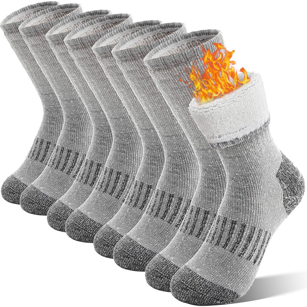 Sandsuced Kids Merino Wool Hiking Socks Girls Boys Winter Thermal Warm Cozy Boot Thick Cushion Gift Stocking Stuffers Socks 4 Pairs(Grey,8-12 Years)