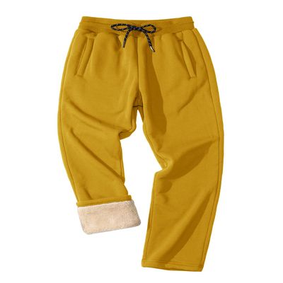 FASKUNOIE Men's Joggers Sherpa Linend Thicken Fleece Super Warm Sports Heavy Gym Workout Bodybuilding Wokrout Ginger Yellow