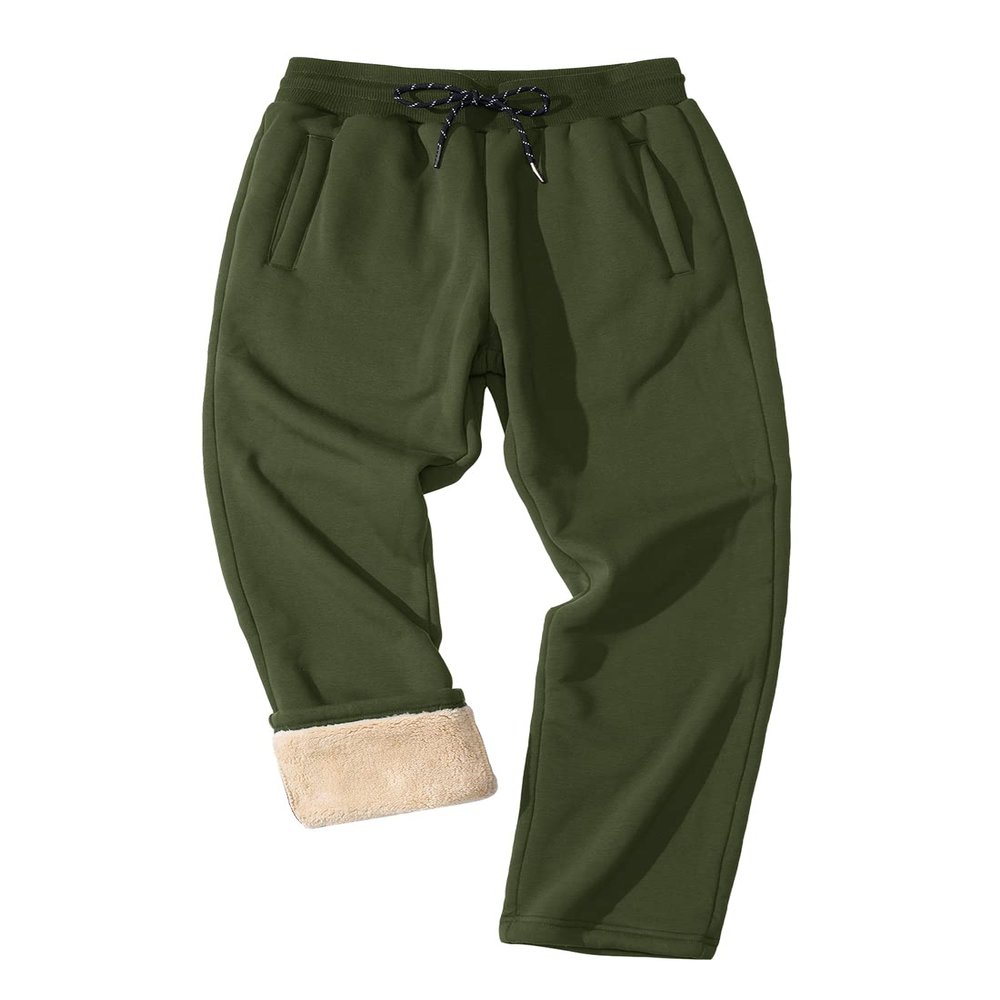 FASKUNOIE Men's Active Running Pants Sherpa Lined Winter Warm Windproof Athletic Joggers Pants Army Green