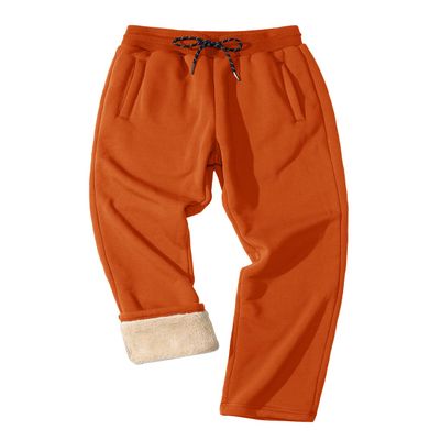 FASKUNOIE Men's Sweatpants Sherpa Lined Fleece Super Thick Winter Warm Track Athletic Active Sports Pants Orange