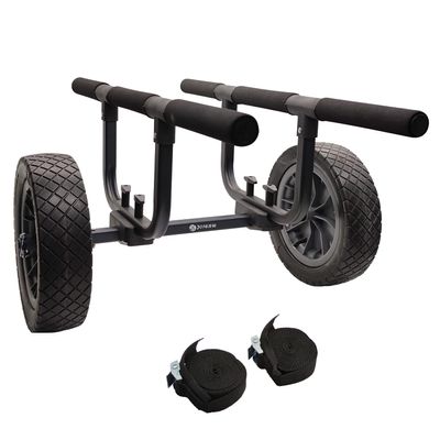 Heavy Duty Kayak Cart, Width Adjustable Canoe Cart with 12inch Flatfree Beach Wheels Boat Dolly Cart Transport Carrier