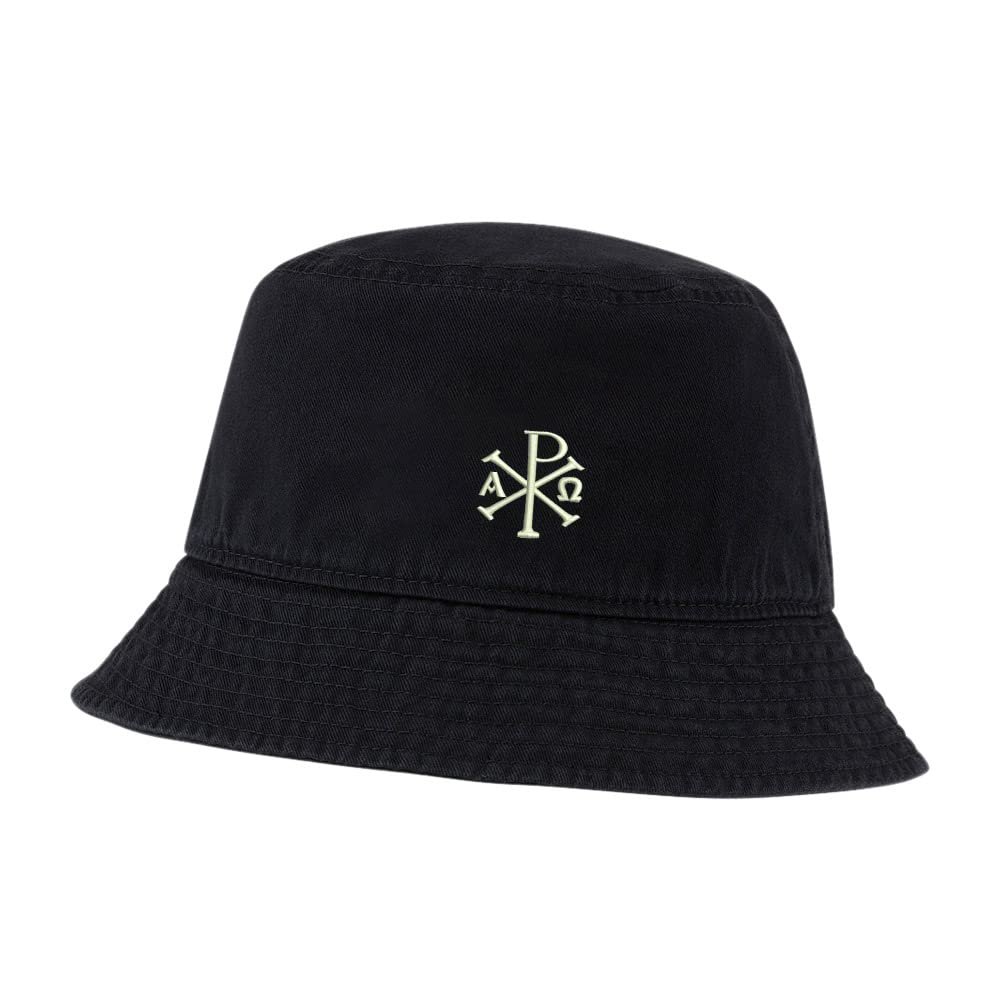 Bucket Hat for Men Women Christian Chi Rho Embroidered Washed Cotton Unisex Bucket Hats (Black,7 1/2)