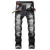 DGKaxiyaHM Men's Moto Washed Stretch Pants Trendy Fashion Ripped Embroidered Skinny Jeans Straight Slim Fit Destroy Denim (Black,28.00,5,OZ) view 1