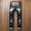 DGKaxiyaHM Men's Moto Washed Stretch Pants Trendy Fashion Ripped Embroidered Skinny Jeans Straight Slim Fit Destroy Denim (Black,28.00,5,OZ) view 2