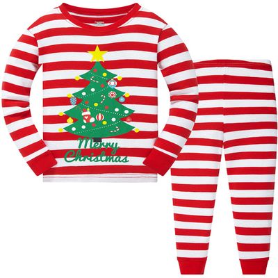 Popshion Boys Christmas Pajamas for Toddler Clothes Set Christmas Tree Striped Sleepwear Long Sleeve 100% Cotton 2 Piece Kids Pjs Size 8t