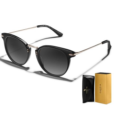 CARFIA Retro Black Acetate Cat Eye Sunglasses for Women Polarized UV Protection, Ladies Sunnies Metal Bridge Brow Eyewears