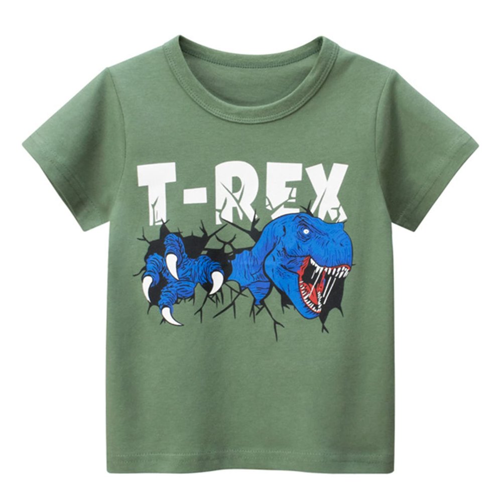 Toddler Kids Baby Boys Girls Dinosaur Short Sleeve Crewneck T Shirts Tops Tee Clothes for Children (Green #0, 6-7 Years)
