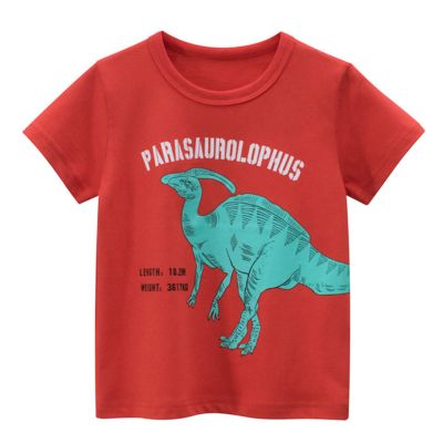Toddler Kids Baby Boys Girls Dinosaur Short Sleeve Crewneck T Shirts Tops Tee Clothes for Children (Red-@, 3-4 Years)