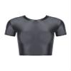 Yhong Women's Smooth Crew Neck Short Sleeve Casual Spandex Crop Top T-Shirt Slim Fit Casual Compression Workout Vest Grey X-Large view 3
