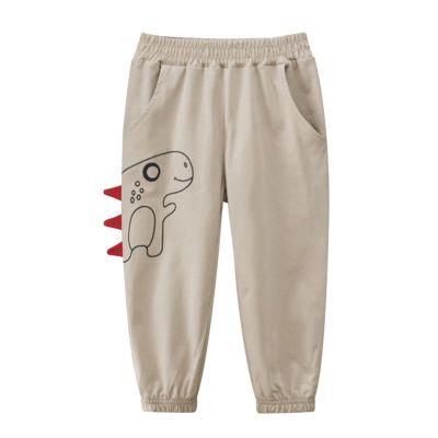 Toddler Kids Baby Boys Cotton Pull On Sweat Pants Dinosaur Elastic Basic Long Pants Gobble Pants (0-Khaki, 3-4 Years)