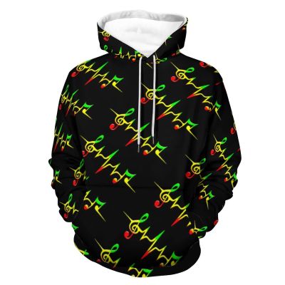 Reggae Music Pulse Heartbeat Unisex Hoodie Long Sleeve Drawstring Pullover Printed Hooded Sweatshirt with Pockets 2XL