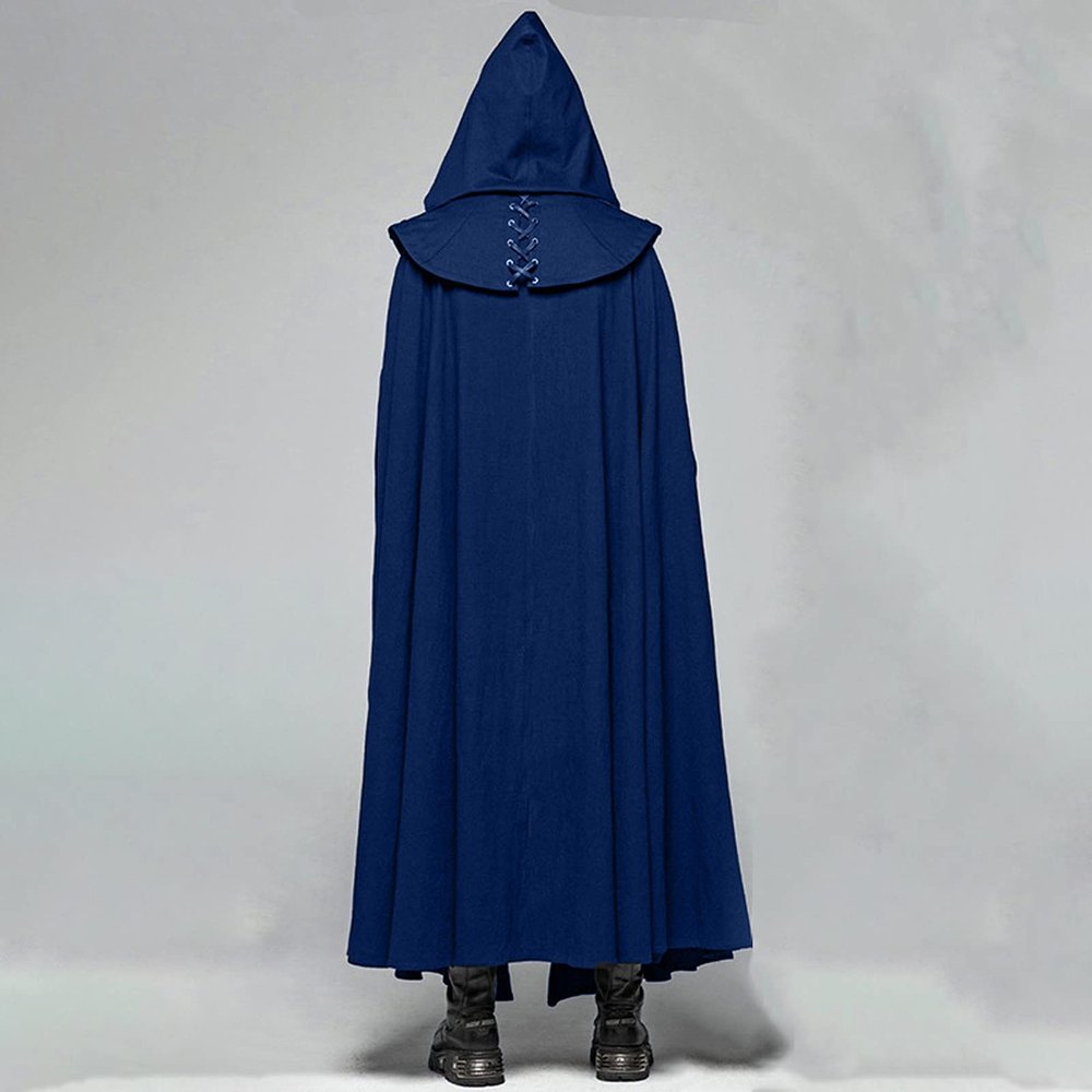 snowshine Men's Gothic Hooded Cloak Renaissance Medieval Halloween Costume Retro Cardigan Cape Cosplay Party Blue X-Large