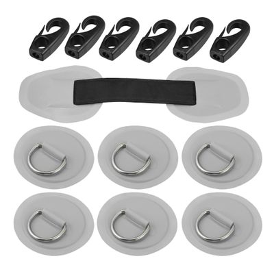 X AUTOHAUX 6pcs 8cm Gray D Ring Patch PVC Stainless Steel Round Shape D Ring Pad Set for Inflatable Boat Kayak Canoe Deck with Hooks Handle