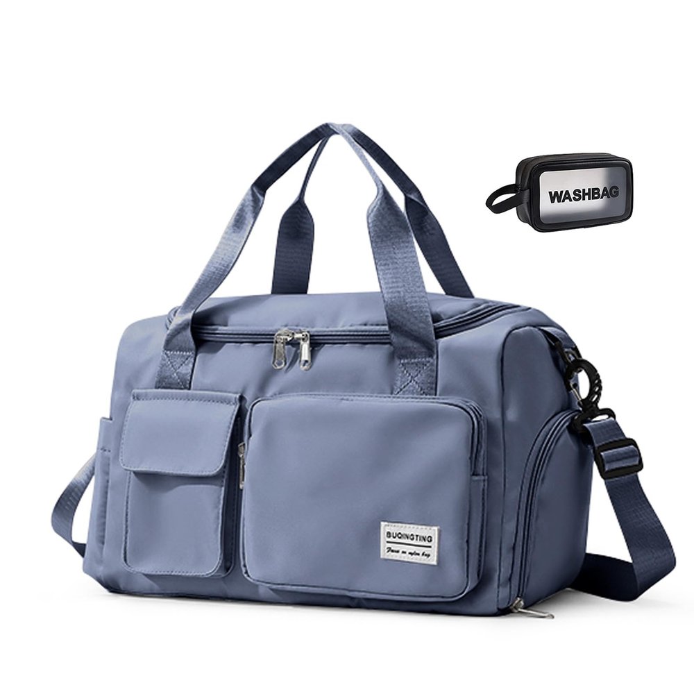 Blue Gym Bag for Women, Waterproof Travel Duffle Bag Carry On Weekender Bag with Shoe Compartment & Wet Pocket, Gym Tote Bag for Travel, Workout, Sport