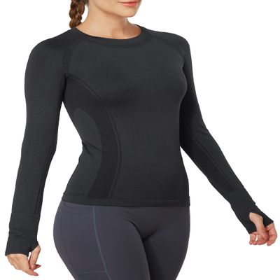 MathCat Workout Shirts for Women Long Sleeve, Workout Tops for Women, Quick Dry Gym Athletic TopsSeamless Yoga Shirts Black