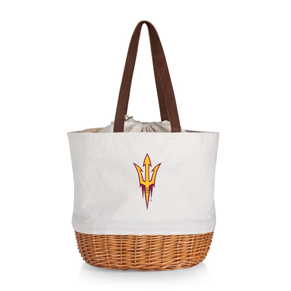 PICNIC TIME NCAA Arizona State Sun Devils Coronado Canvas and Willow Basket Tote, Picnic Tote Bag, Beach Tote, (Beige Canvas)