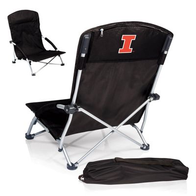 PICNIC TIME NCAA Illinois Fighting Illini Tranquility Beach Chair with Carry Bag, Low Beach Chair for Adults, Low Lawn Chair, (Black)