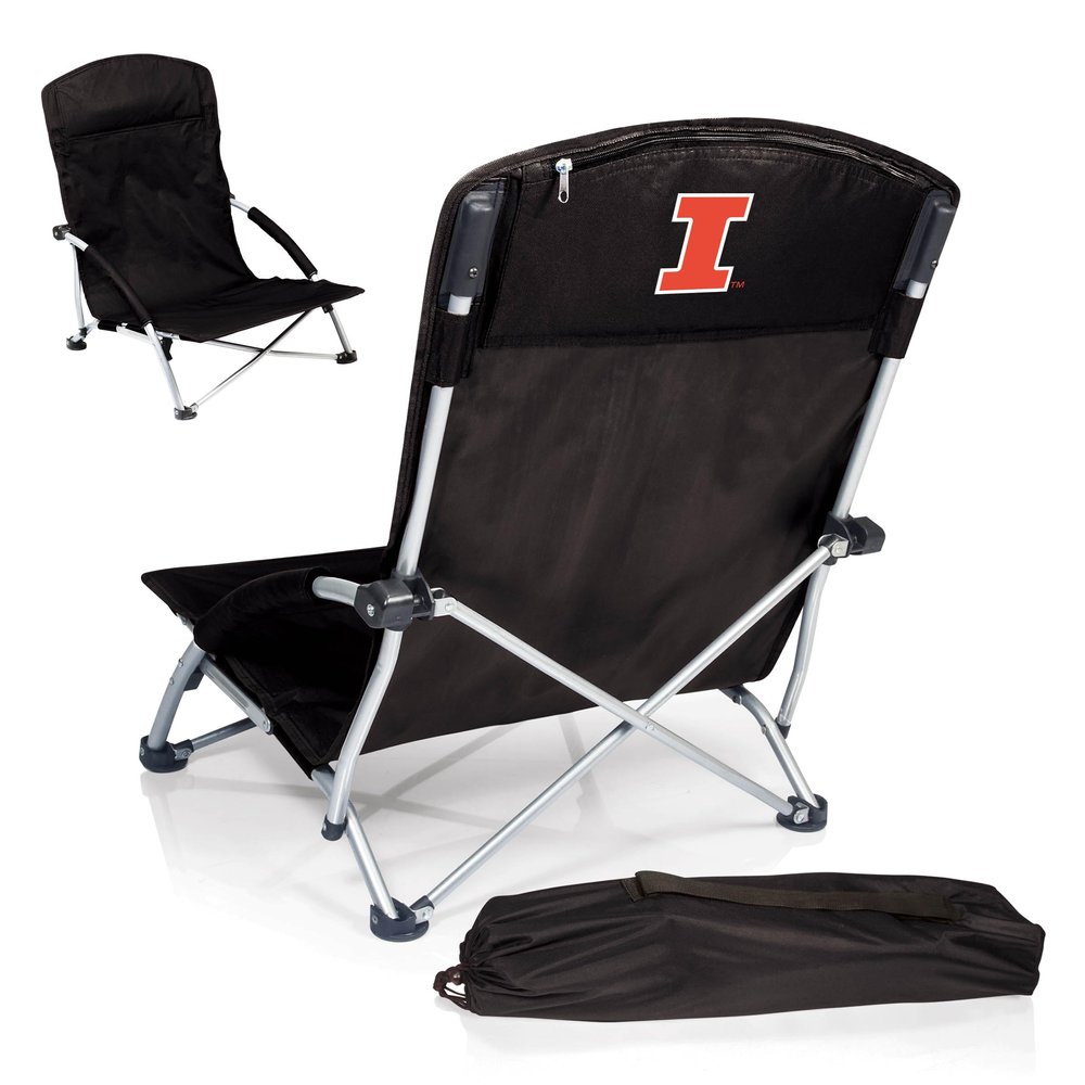 PICNIC TIME NCAA Illinois Fighting Illini Tranquility Beach Chair with Carry Bag, Low Beach Chair for Adults, Low Lawn Chair, (Black)