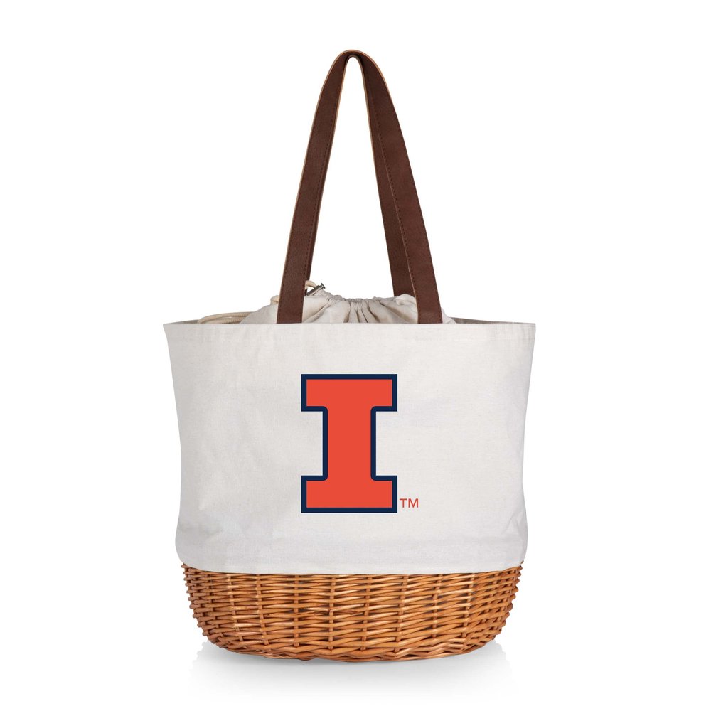 PICNIC TIME NCAA Illinois Fighting Illini Coronado Canvas and Willow Basket Tote, Picnic Tote Bag, Beach Tote, (Beige Canvas)