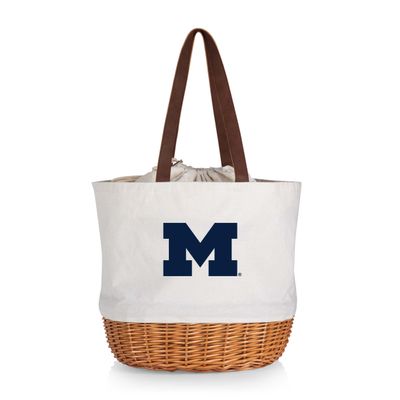 Picnic TIME NCAA Michigan Wolverines Coronado Canvas and Willow Basket Tote, Picnic Tote Bag, Beach Tote, (Beige Canvas)