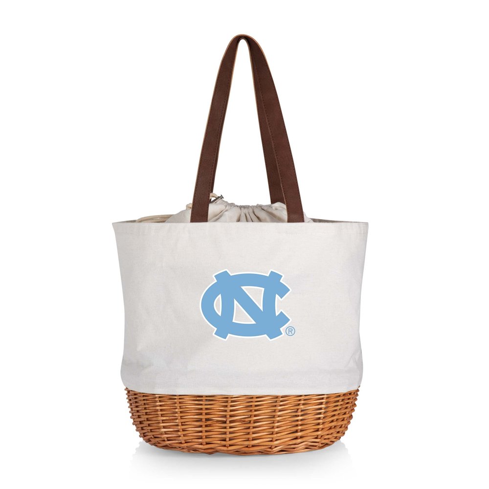 PICNIC TIME NCAA North Carolina Tar Heels Coronado Canvas and Willow Basket Tote, Picnic Tote Bag, Beach Tote, (Beige Canvas)