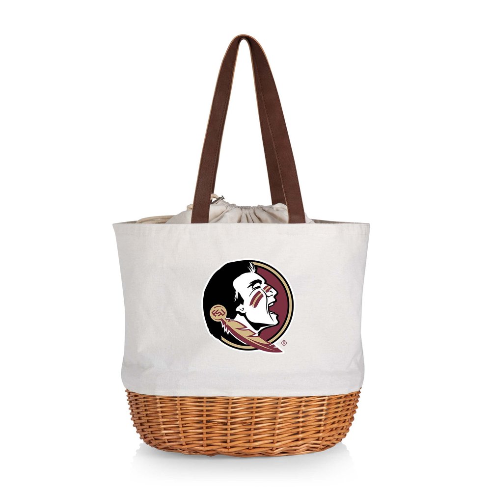Picnic TIME NCAA Florida State Seminoles Coronado Canvas and Willow Basket Tote, Picnic Tote Bag, Beach Tote, (Beige Canvas)