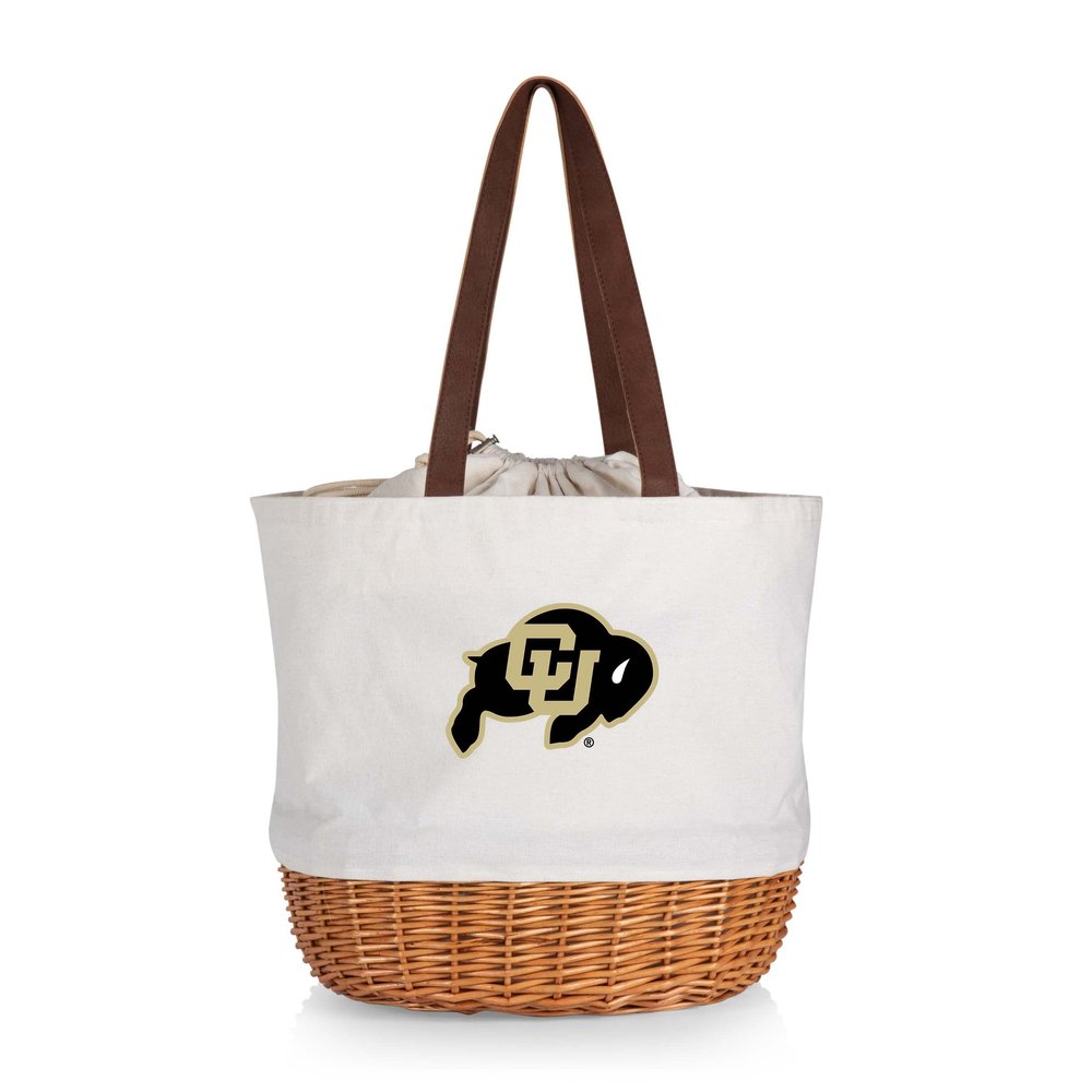 PICNIC TIME NCAA Colorado Buffaloes Coronado Canvas and Willow Basket Tote, Picnic Tote Bag, Beach Tote, (Beige Canvas)