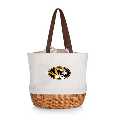 PICNIC TIME NCAA Missouri Tigers Coronado Canvas and Willow Basket Tote, Picnic Tote Bag, Beach Tote, (Beige Canvas)