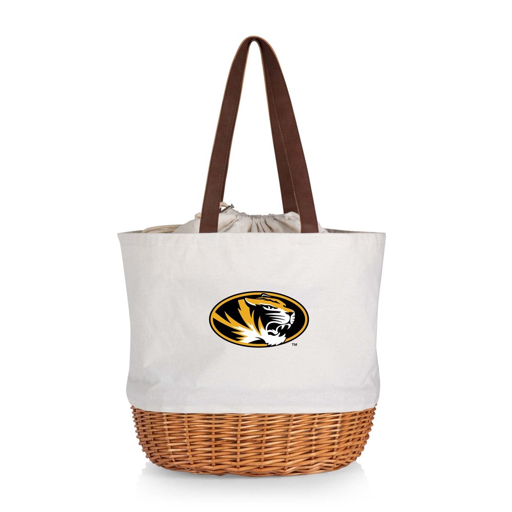 PICNIC TIME NCAA Missouri Tigers Coronado Canvas and Willow Basket Tote, Picnic Tote Bag, Beach Tote, (Beige Canvas)