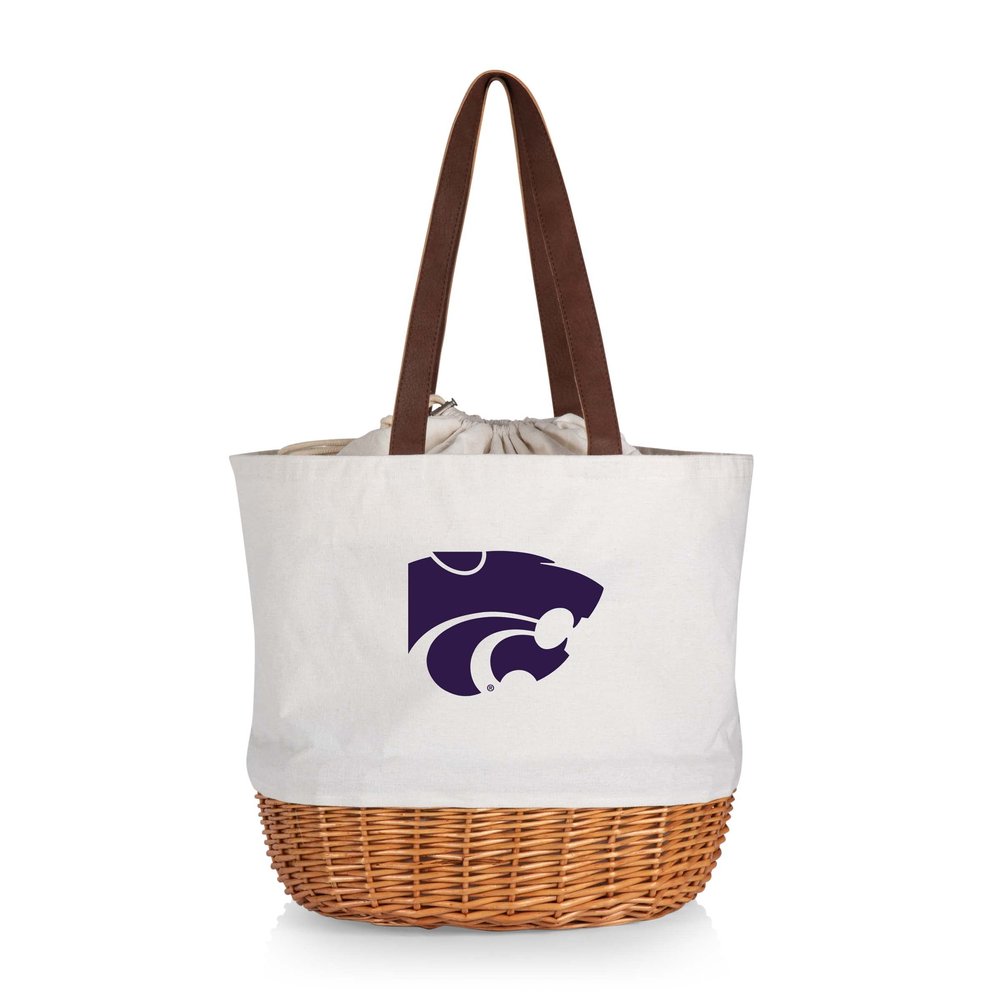 Picnic TIME NCAA Kansas State Wildcats Coronado Canvas and Willow Basket Tote, Picnic Tote Bag, Beach Tote, (Beige Canvas)