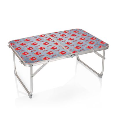 PICNIC TIME NHL Calgary Flames Concert Mini Portable Table, Small Folding Table, Mini Picnic Table, (Charcoal Wood Grain)