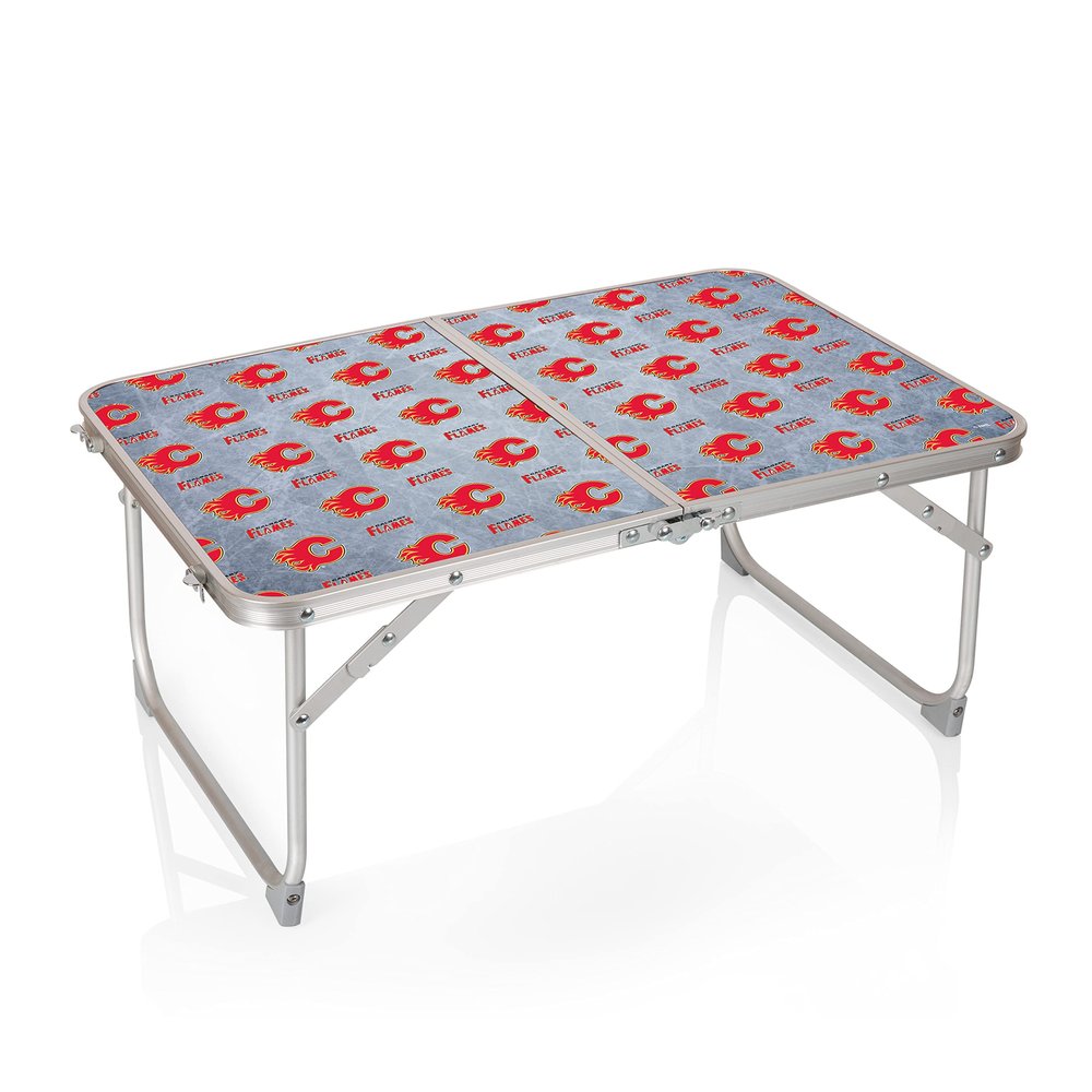 PICNIC TIME NHL Calgary Flames Concert Mini Portable Table, Small Folding Table, Mini Picnic Table, (Charcoal Wood Grain)