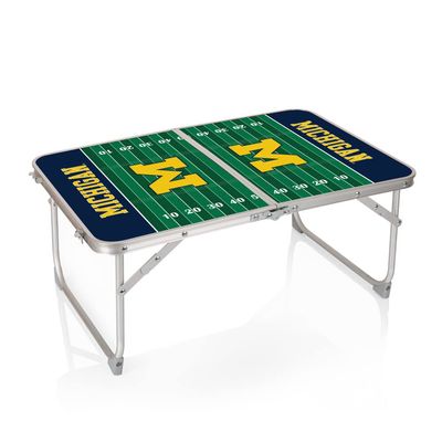 PICNIC TIME NCAA Michigan Wolverines Concert Mini Portable Table, Small Folding Table, Mini Picnic Table, (Charcoal Wood Grain)