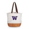 PICNIC TIME NCAA Washington Huskies Coronado Canvas and Willow Basket Tote, Picnic Tote Bag, Beach Tote, (Beige Canvas) view 1