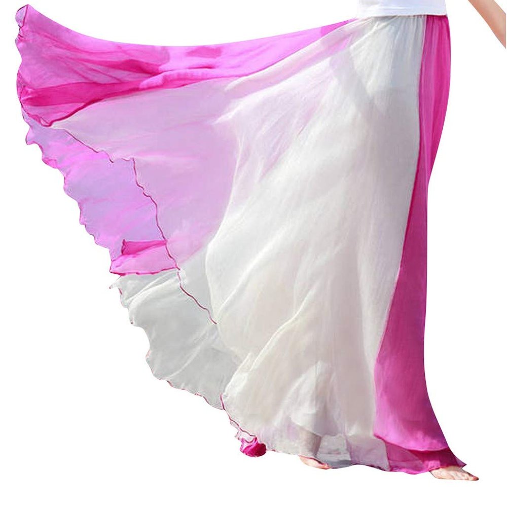 Skirt Fashion Full Flowing Circle Color Women Chiffon Bohemian Matching Skirt Skirt Skirt Leggings (Hot Pink, One Size)