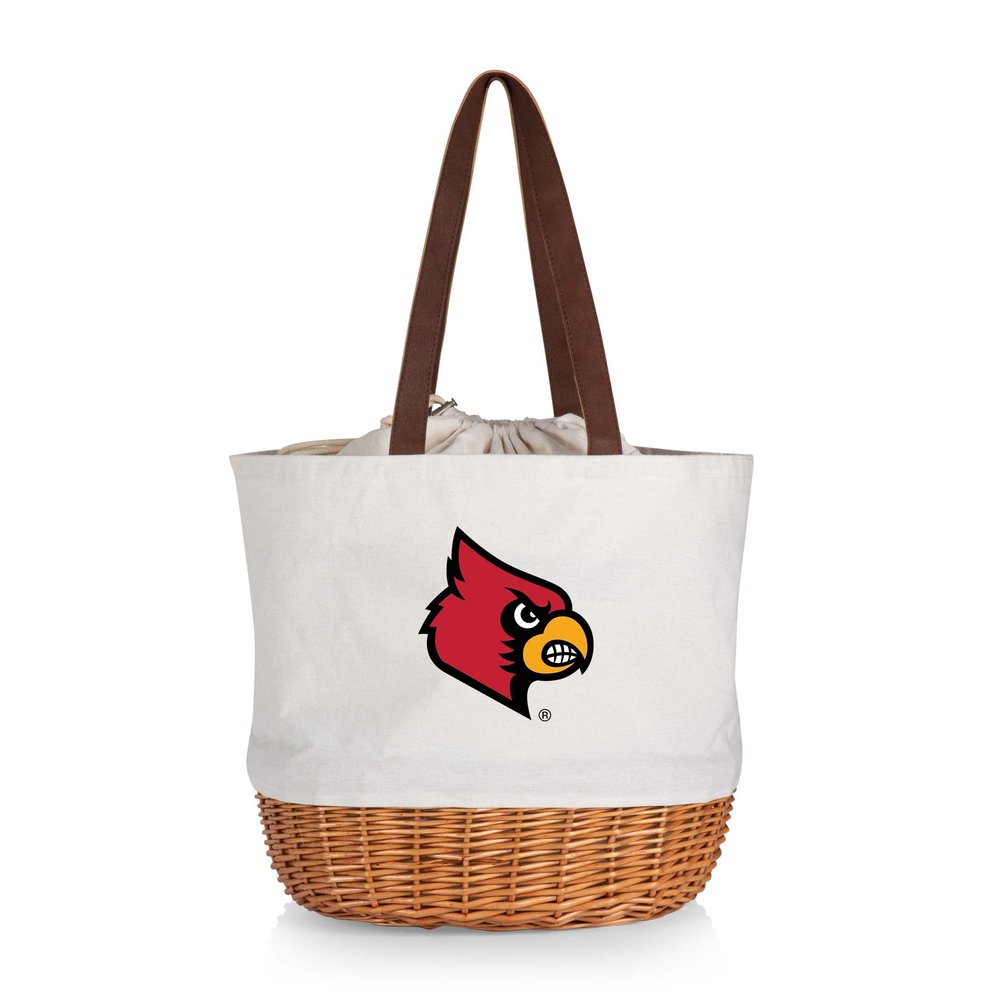 PICNIC TIME NCAA Louisville Cardinals Coronado Canvas and Willow Basket Tote, Picnic Tote Bag, Beach Tote, (Beige Canvas)