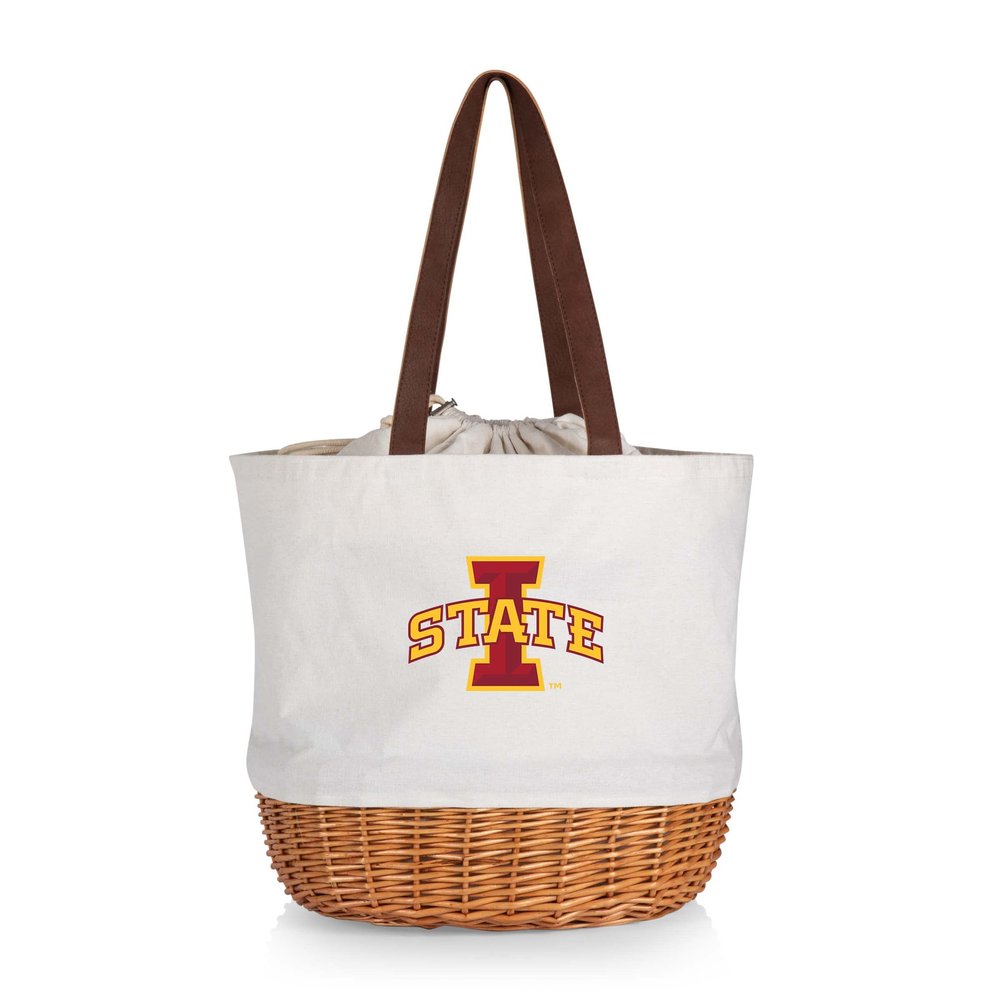 Picnic TIME NCAA Iowa State Cyclones Coronado Canvas and Willow Basket Tote, Picnic Tote Bag, Beach Tote, (Beige Canvas)