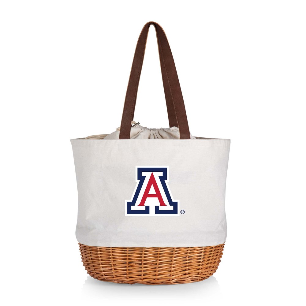 PICNIC TIME NCAA Arizona Wildcats Coronado Canvas and Willow Basket Tote, Picnic Tote Bag, Beach Tote, (Beige Canvas)