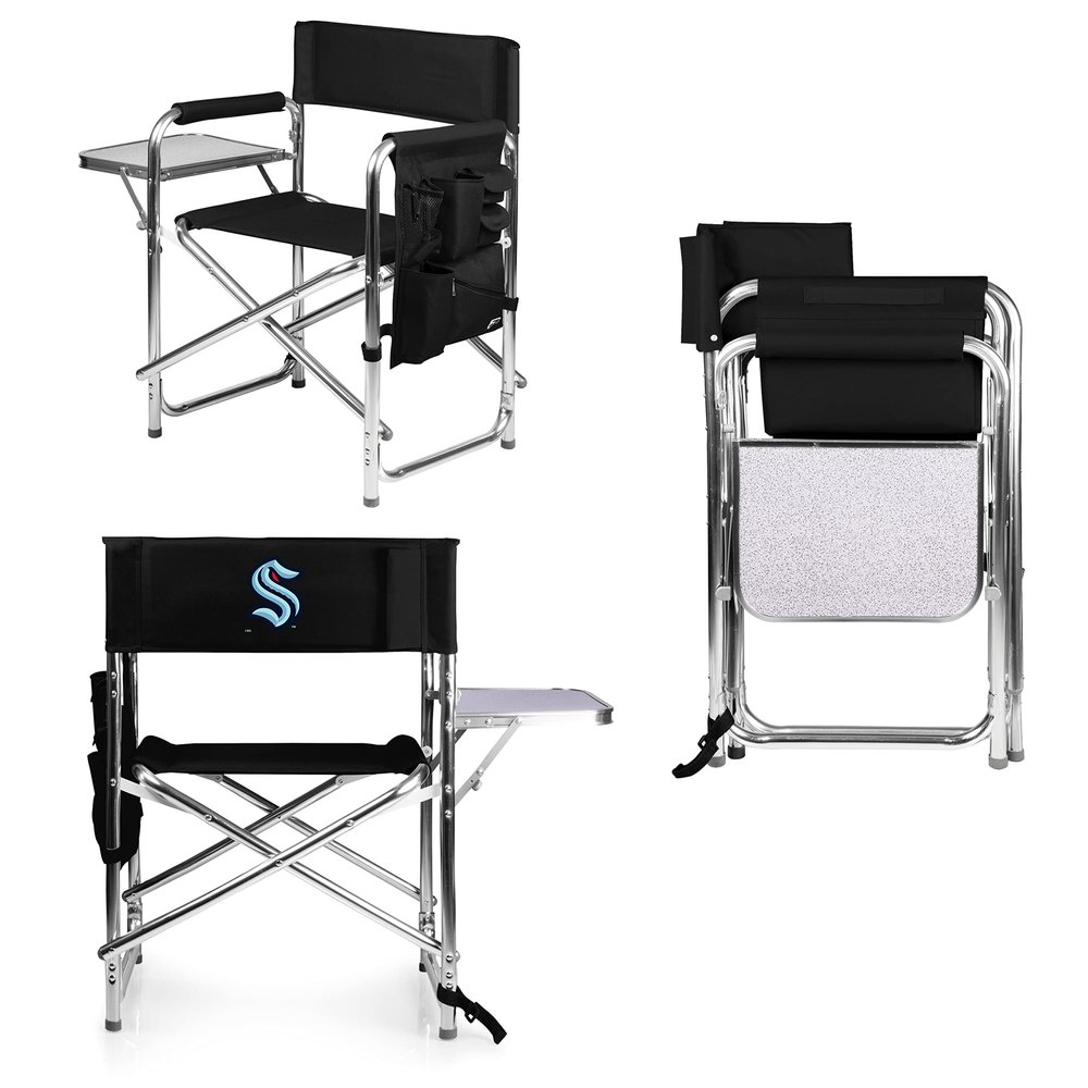 PICNIC TIME NHL Seattle Kraken Sports Chair with Side Table, Beach Chair, Camp Chair for Adults, (Black)