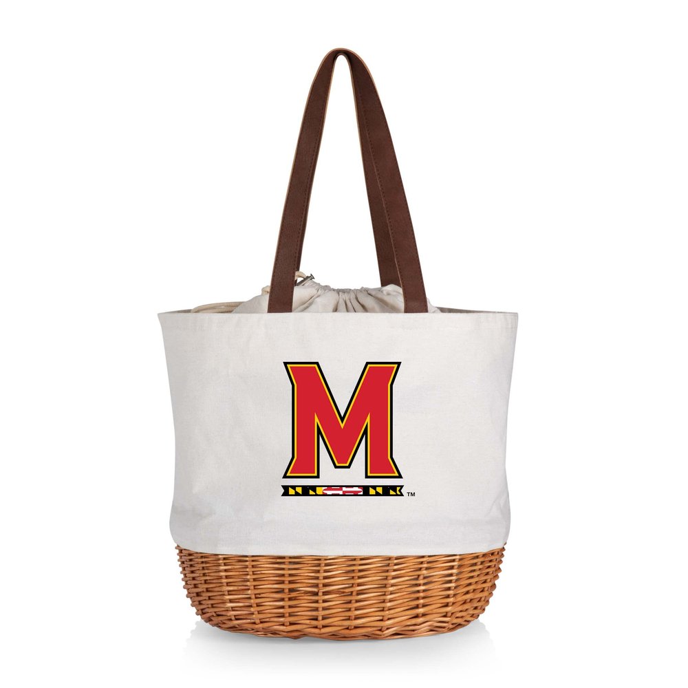 PICNIC TIME NCAA Maryland Terrapins Coronado Canvas and Willow Basket Tote, Picnic Tote Bag, Beach Tote, (Beige Canvas)