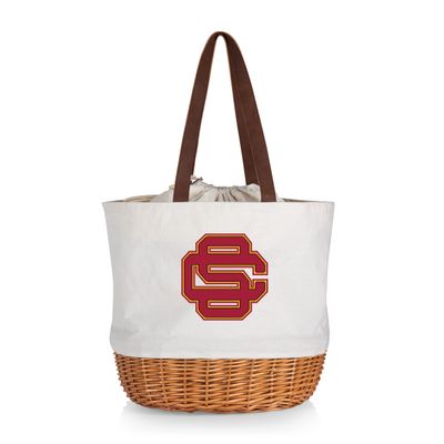 PICNIC TIME NCAA USC Trojans Alternate Coronado Canvas and Willow Basket Tote, Picnic Tote Bag, Beach Tote, (Beige Canvas)