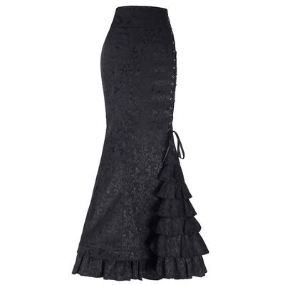 Fishtail Ruffle Skirt Mermaid Style Skirt Retro Women Vintage Long Punk Bodycon Skirt Denim Overall Skirt (Black, XXL)