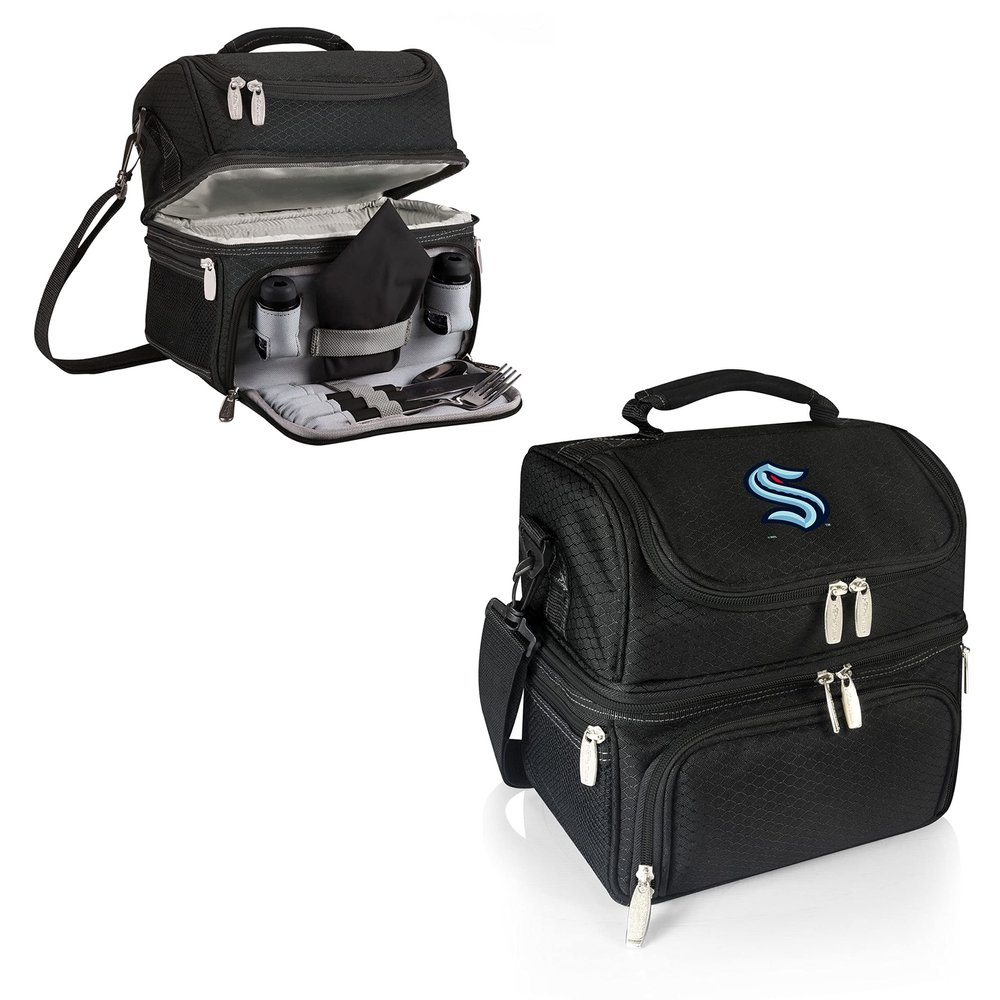 PICNIC TIME NHL Seattle Kraken Pranzo Lunch Bag, Insulated Lunch Box with Picnic Set, Lunch Cooler Bag, (Black)