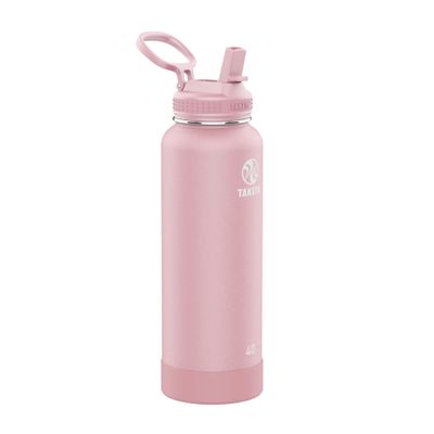 Takeya Actives Water Bottle with Straw Lid - Durable & Easy-Care Water Bottle with Stainless Steel Insulation - BPA-Free Lid with Carry Handle & Straw - Dishwasher-Safe - 40 oz, Blush