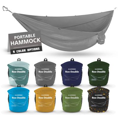 KAMMOK: Roo Double XL Hammock | Made from Strong & 100% Recycled Water Resistant Ripstop Fabric | Comfortable, Packable, Lightweight (Lifetime Adventure Grade Warranty), Granite Gray