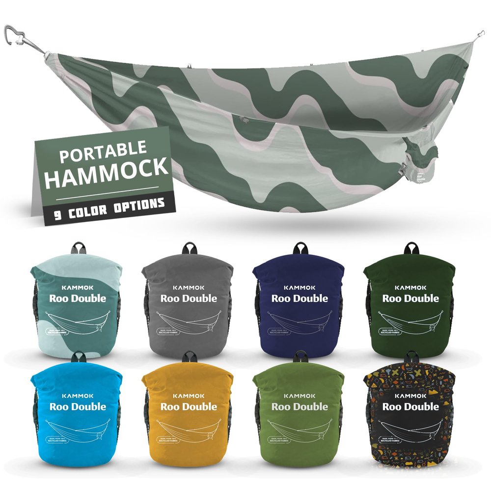 KAMMOK: Roo Double Hammock | Made from Strong & 100% Recycled Water Resistant Ripstop Fabric | Comfortable, Packable, Lightweight (Lifetime Adventure Grade Warranty), Ocean Print